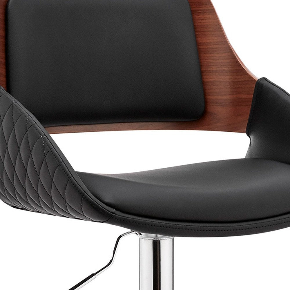 Black And Silver Fabric And Iron Low Back Adjustable Height Swivel Bar Chair