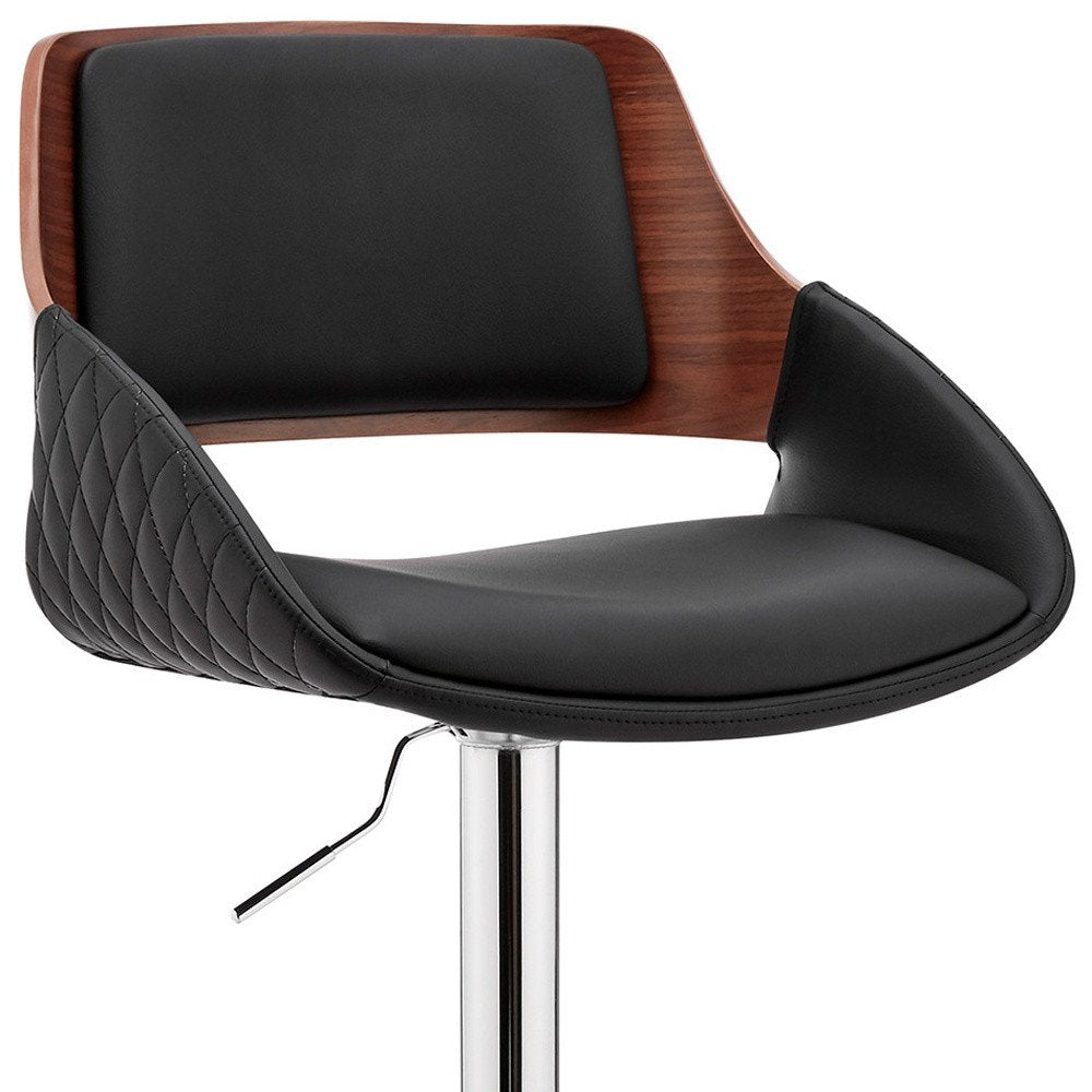 Black And Silver Fabric And Iron Low Back Adjustable Height Swivel Bar Chair