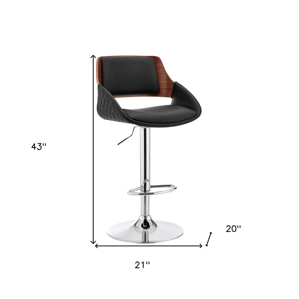 Black And Silver Fabric And Iron Low Back Adjustable Height Swivel Bar Chair
