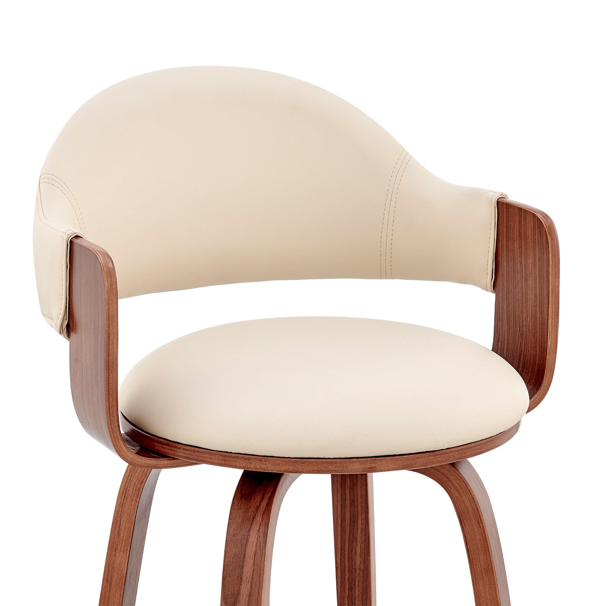 26" Cream And Brown Fabric And Wood Low Back Counter Height Swivel Bar Chair