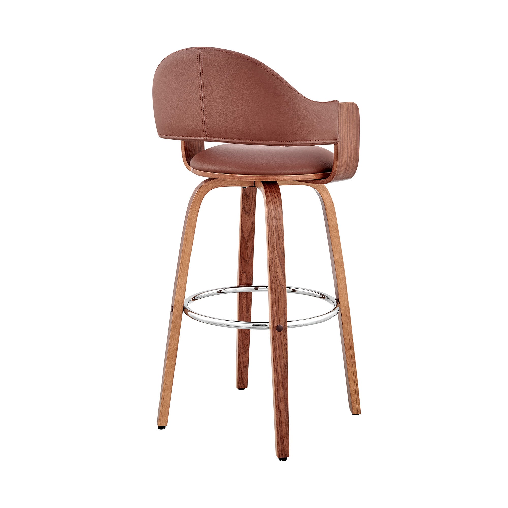 26" Brown Fabric And Wood Low Back Counter Height Swivel Bar Chair