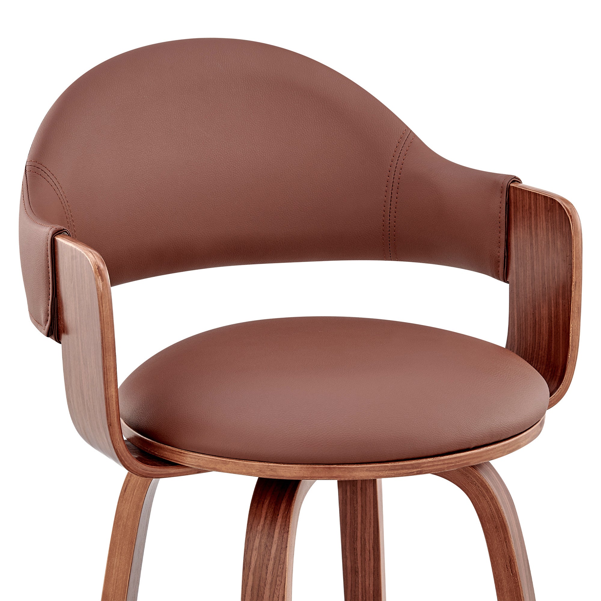 26" Brown Fabric And Wood Low Back Counter Height Swivel Bar Chair