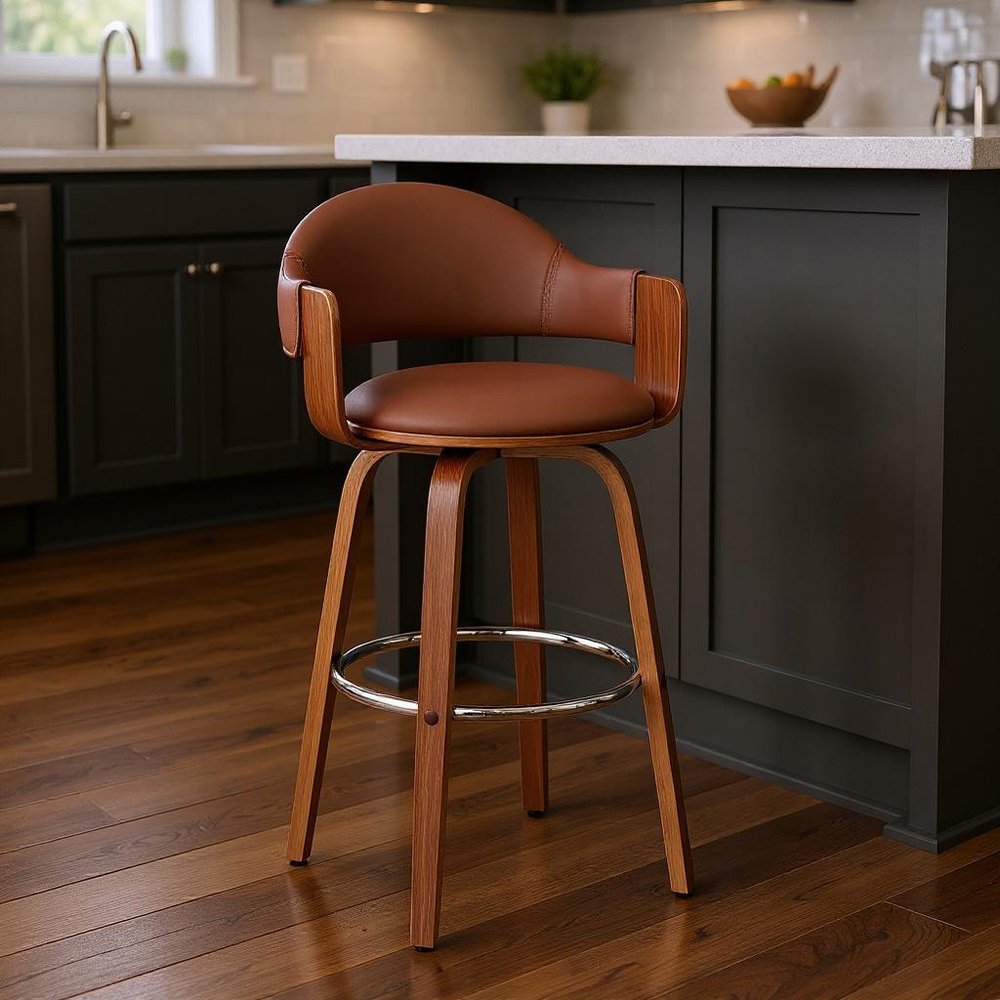 26" Brown Swivel Low Back Counter Height Bar Chair