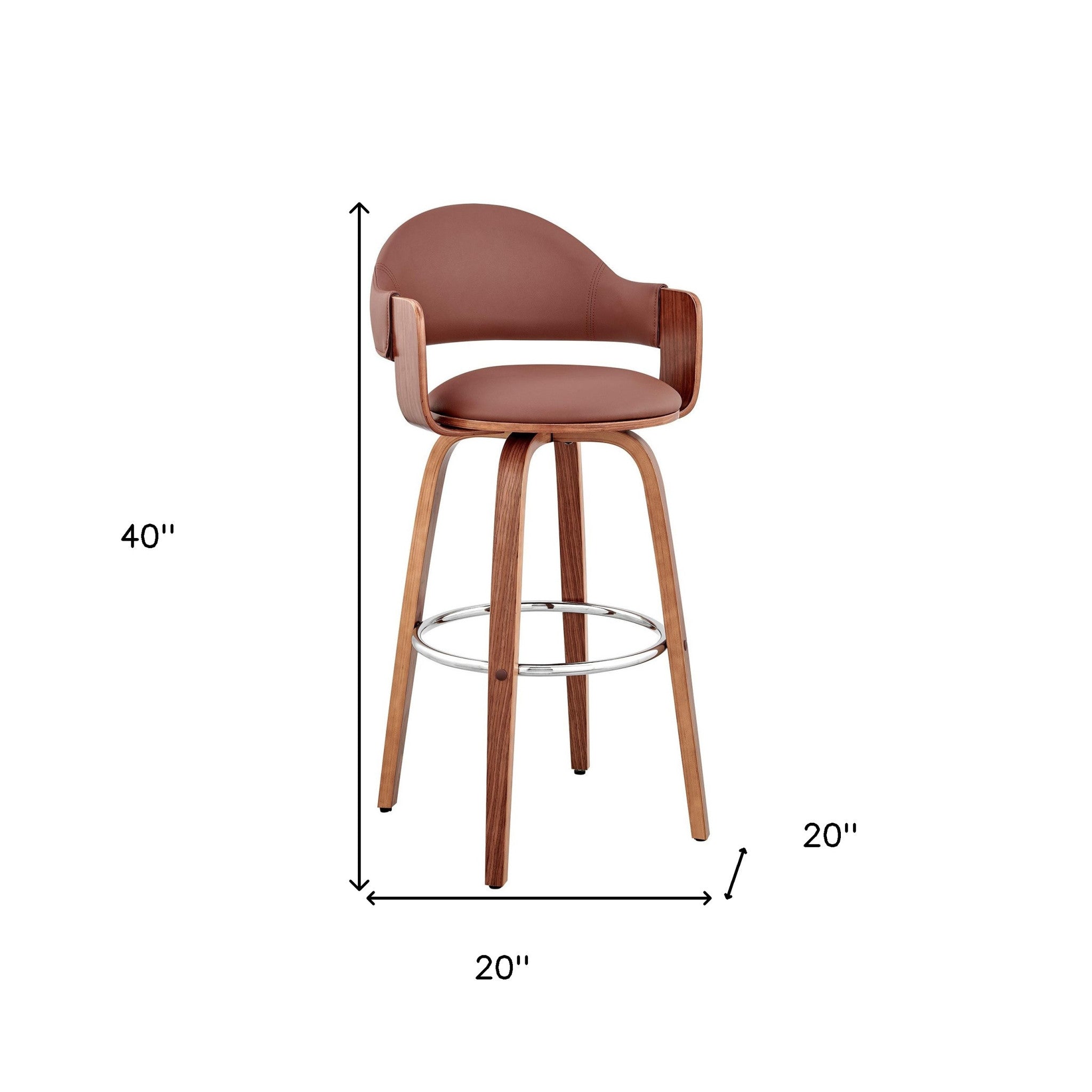 30" Brown Fabric And Wood Low Back Bar Height Swivel Bar Chair