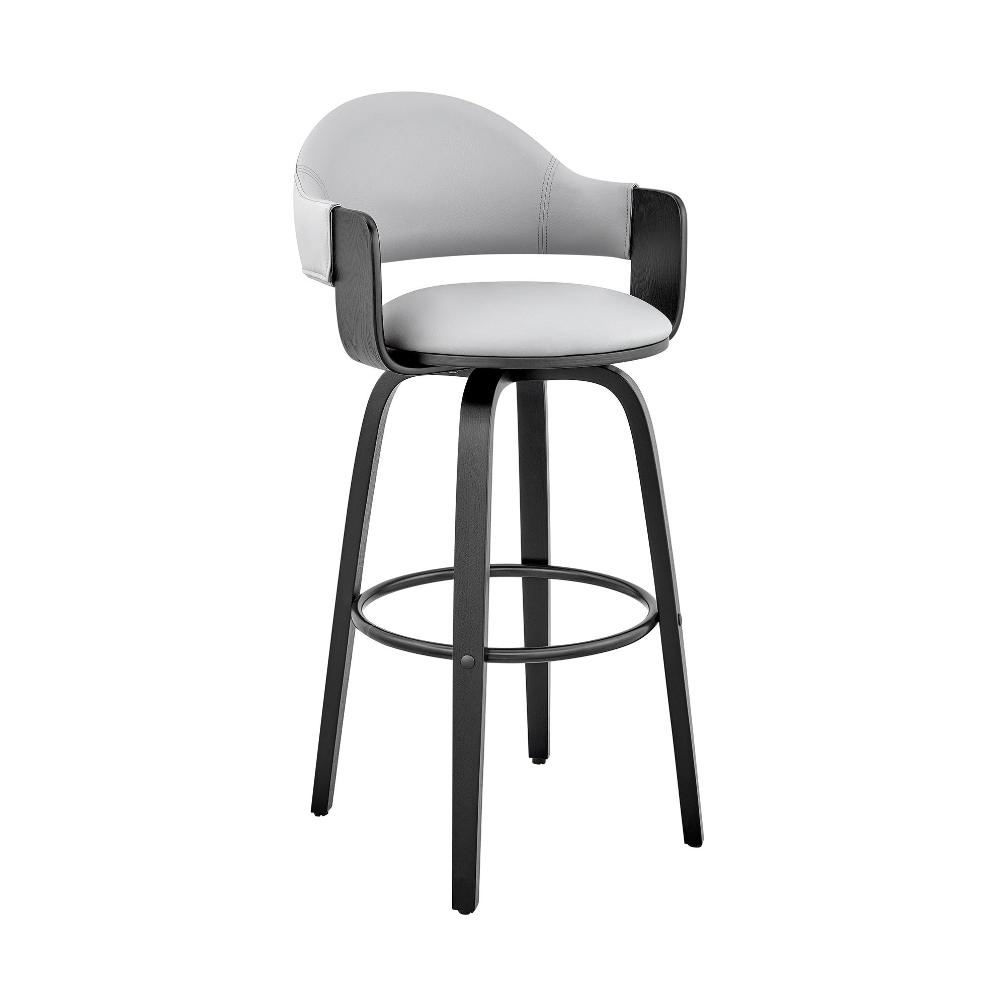 26" Gray And Black Fabric And Iron Low Back Counter Height Swivel Bar Chair