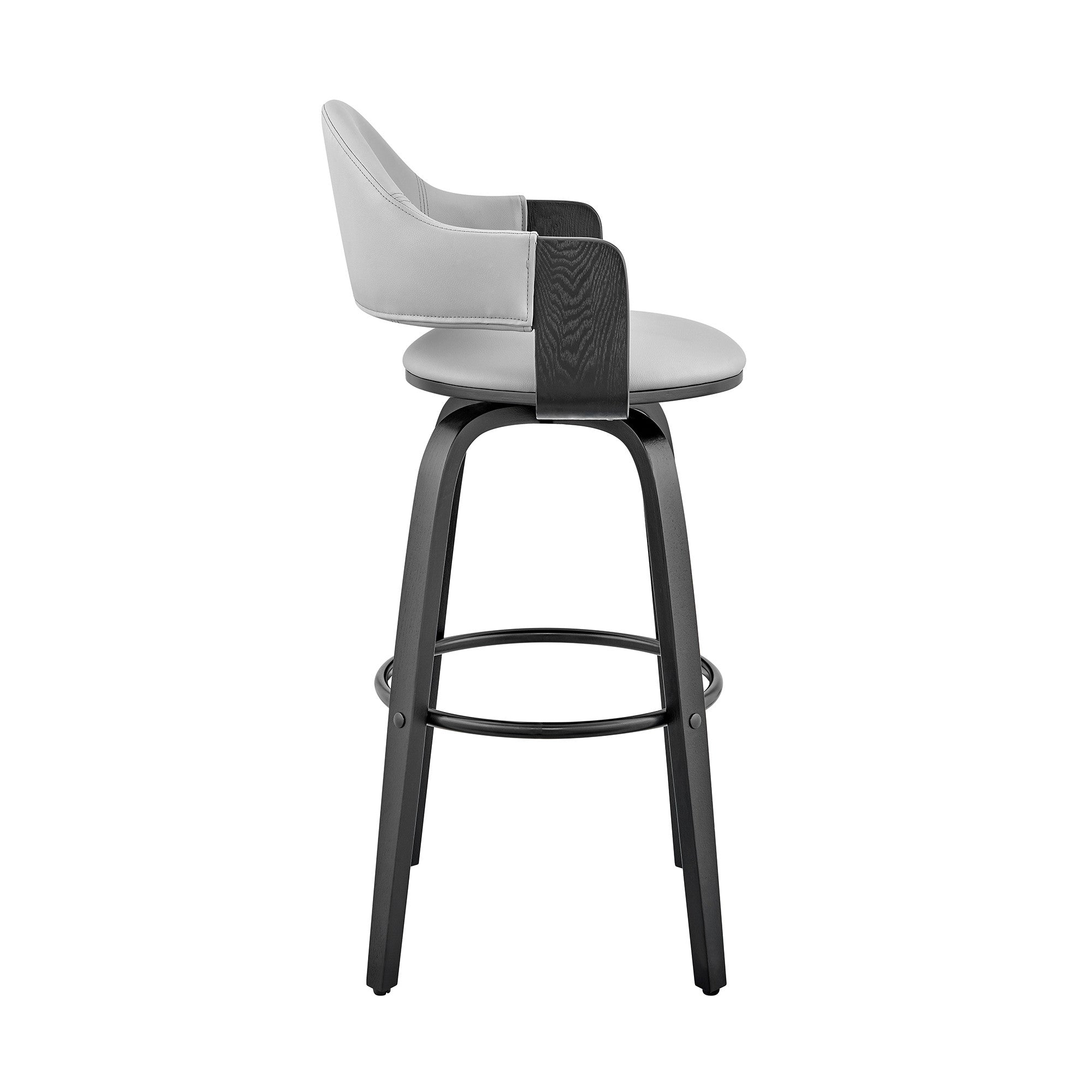 26" Gray And Black Fabric And Iron Low Back Counter Height Swivel Bar Chair