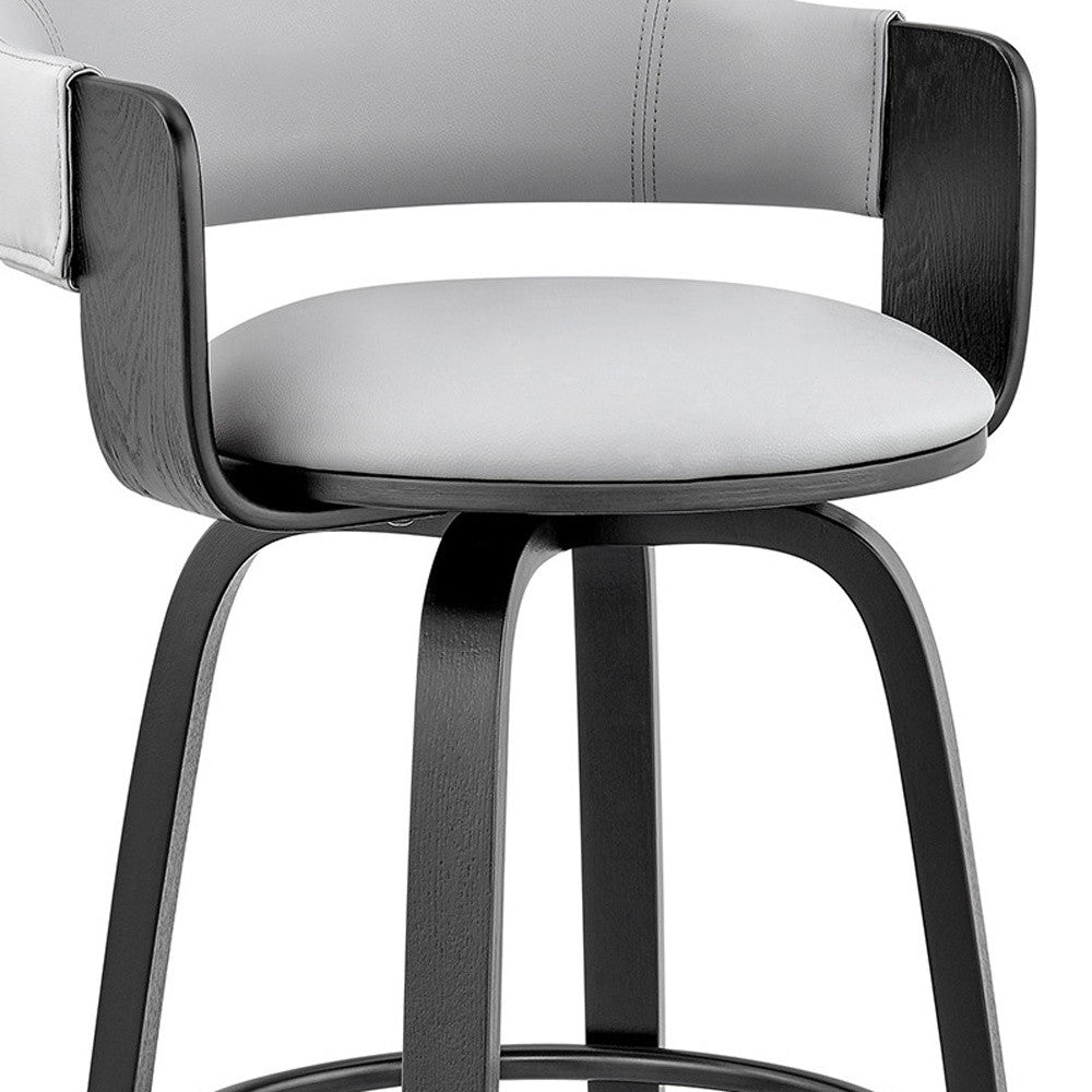26" Gray And Black Fabric And Iron Low Back Counter Height Swivel Bar Chair