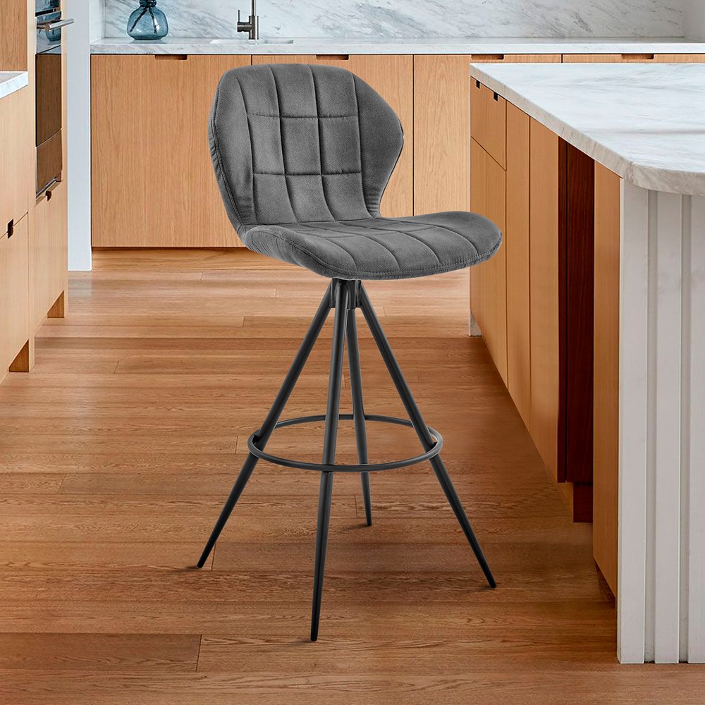 27" Charcoal And Black Iron Counter Height Bar Chair