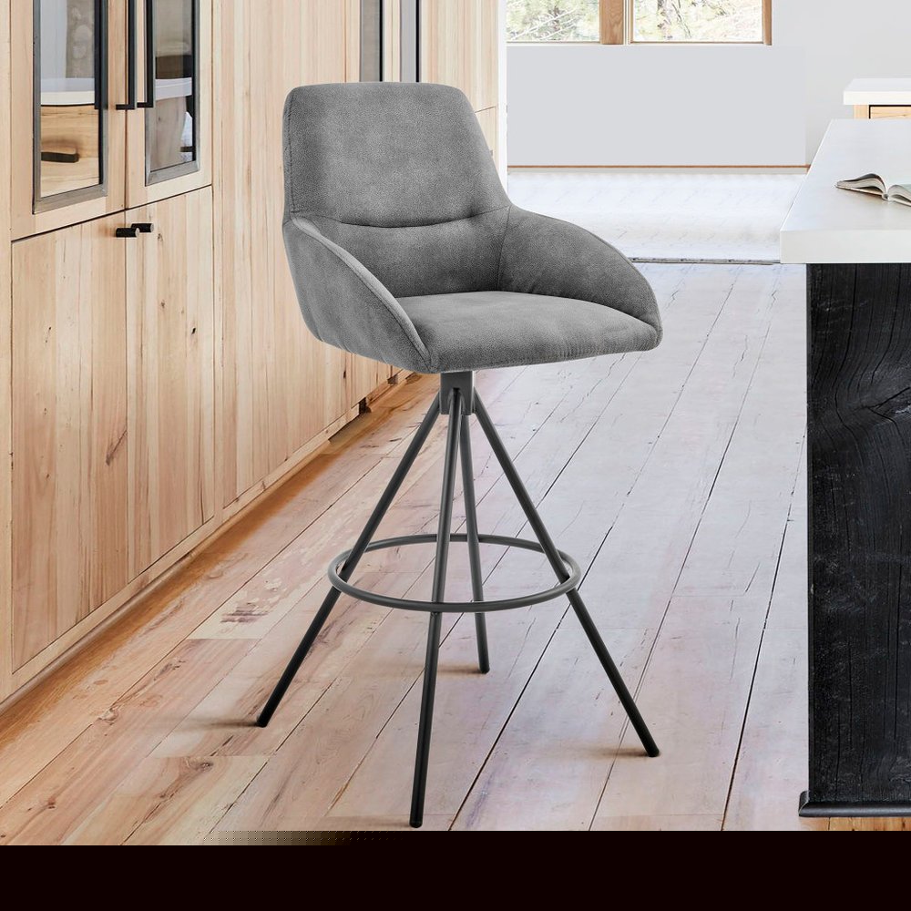 26" Charcoal And Black Iron Counter Height Bar Chair
