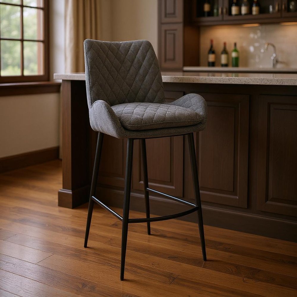 31" Charcoal And Black Iron Bar Height Bar Chair