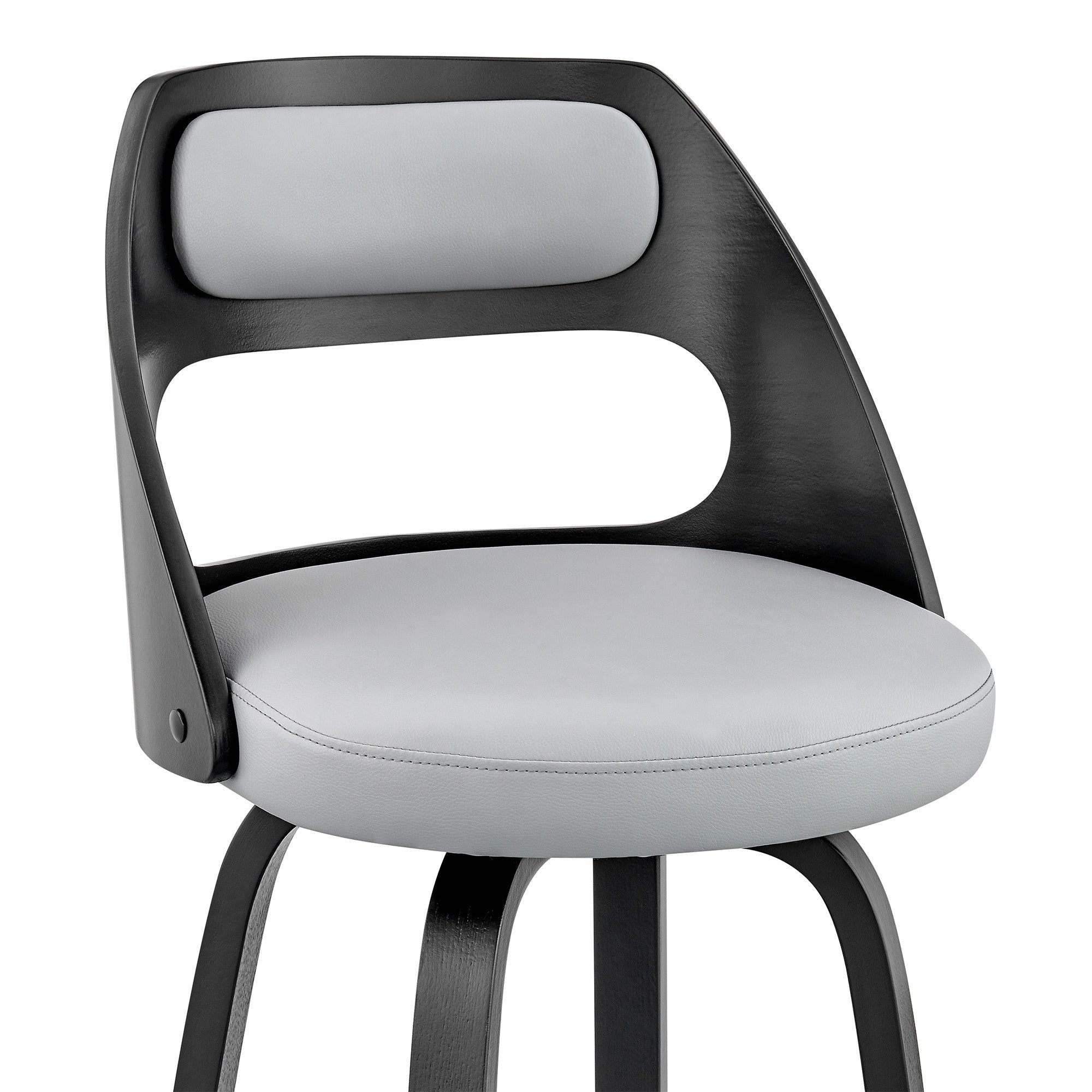 26" Gray And Black Faux Leather And Fabric And Iron Counter Height Swivel Bar Chair