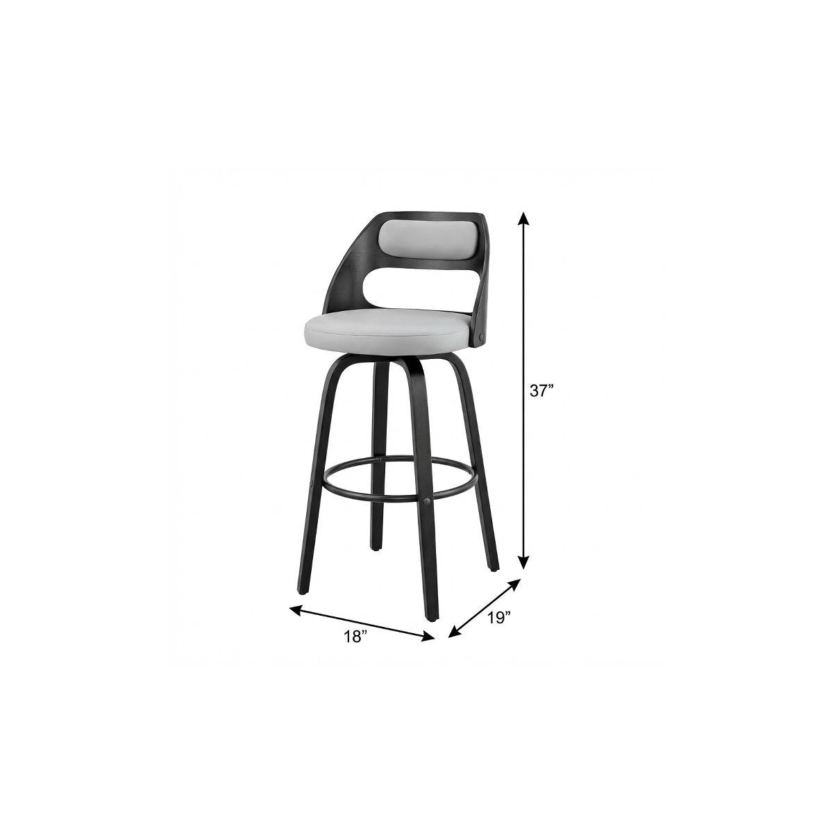 26" Gray And Black Faux Leather And Fabric And Iron Counter Height Swivel Bar Chair