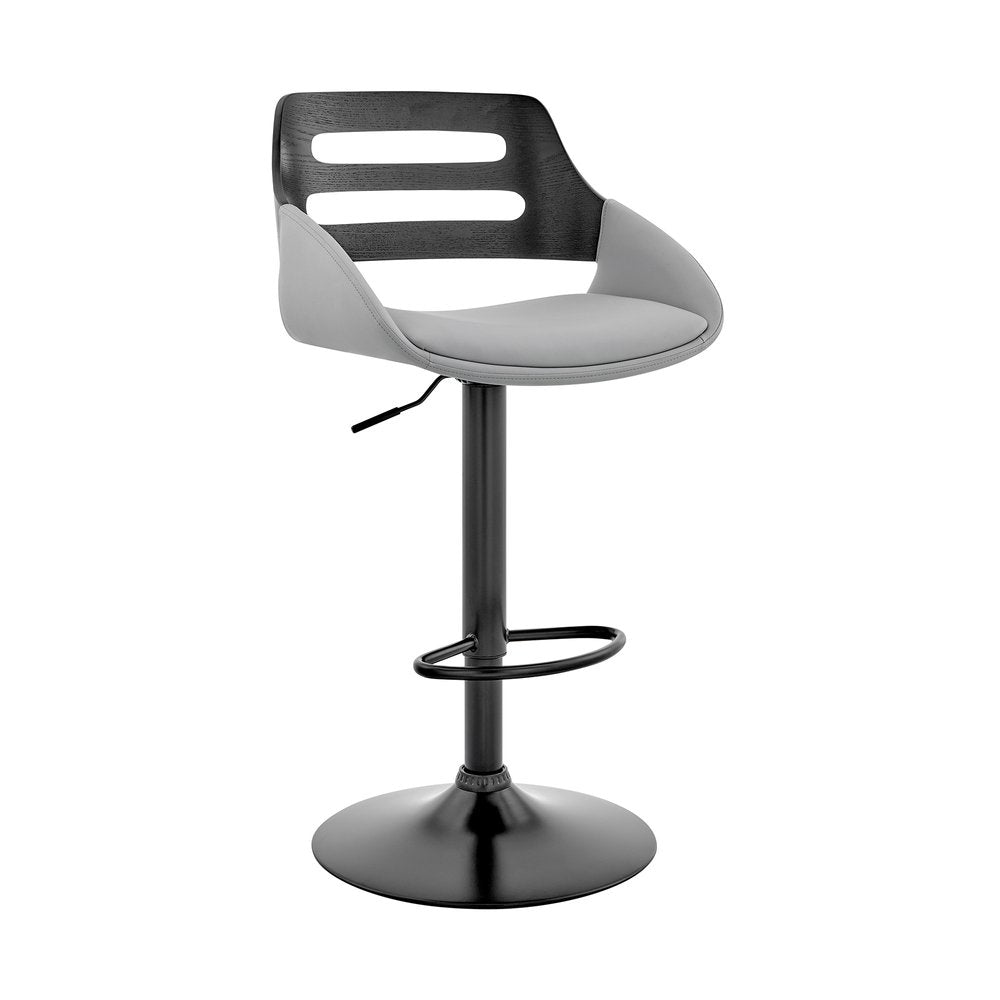 Gray And Black Fabric And Iron Low Back Adjustable Height Swivel Bar Chair