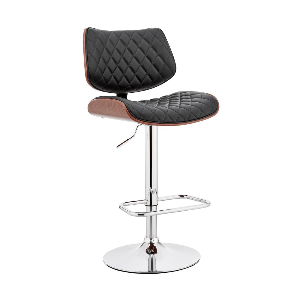 Black And Silver Fabric And Iron Low Back Adjustable Height Swivel Bar Chair