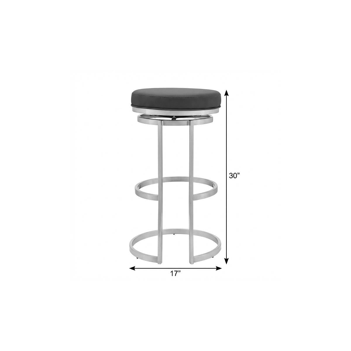 30" Gray And Silver Faux Leather And Fabric And Iron Backless Bar Height Swivel Bar Chair