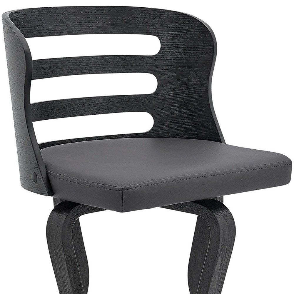 29" Gray And Black Faux Leather And Fabric And Iron Low Back Bar Height Swivel Bar Chair