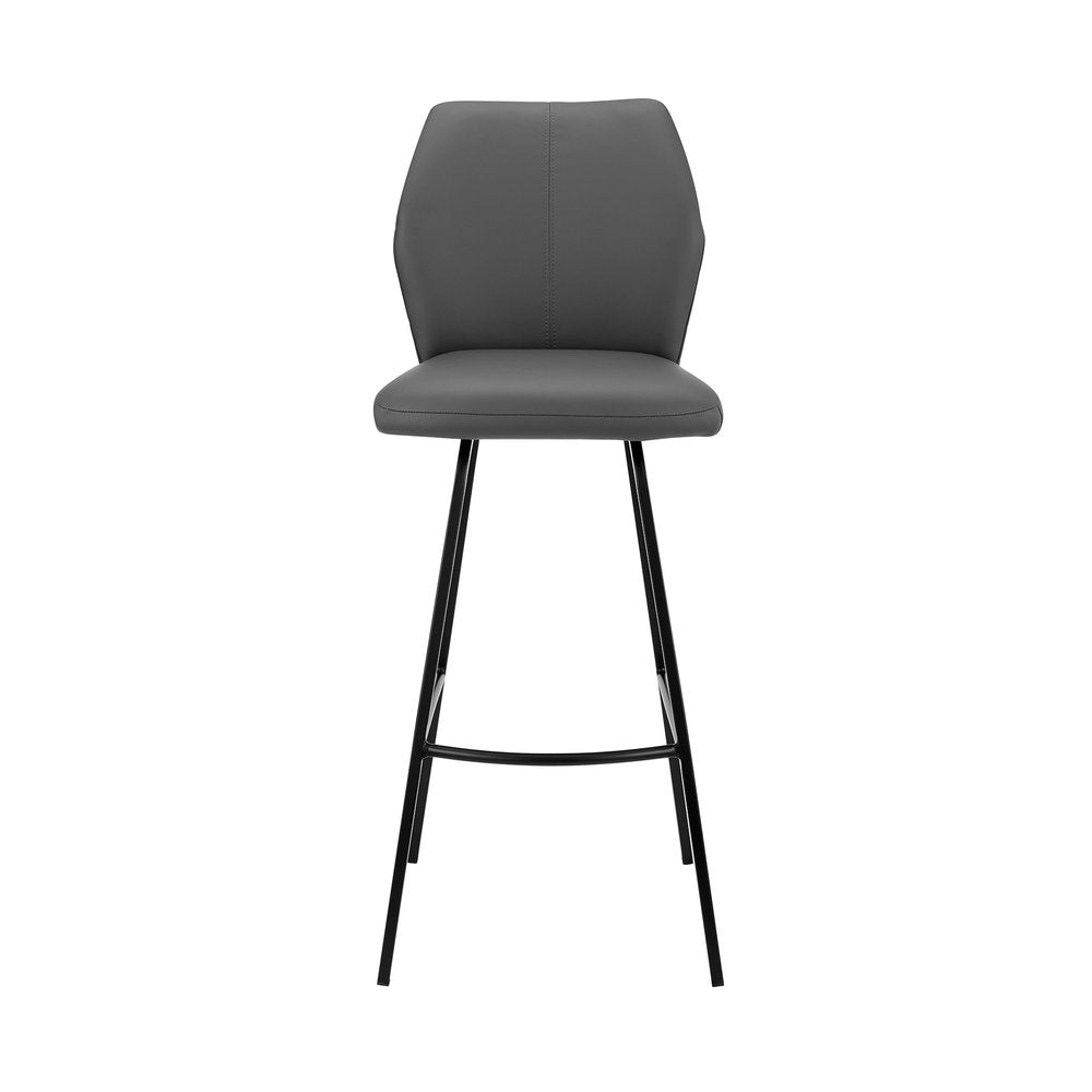 26" Gray And Black Faux Leather And Fabric And Iron Counter Height Bar Chair