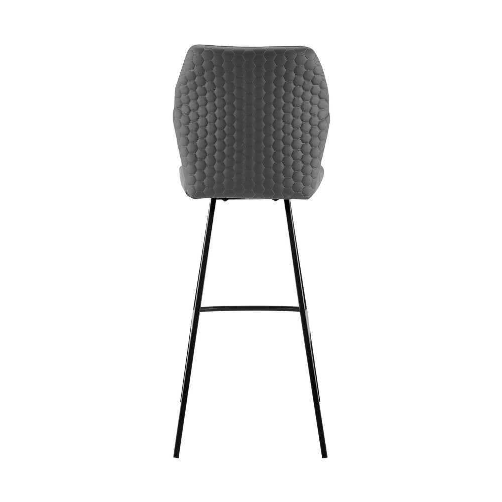 26" Gray And Black Faux Leather And Fabric And Iron Counter Height Bar Chair
