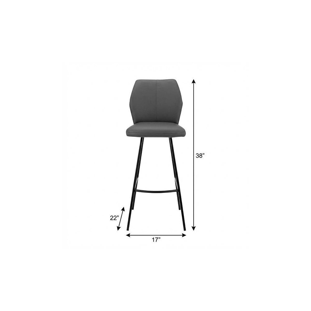 26" Gray And Black Faux Leather And Fabric And Iron Counter Height Bar Chair