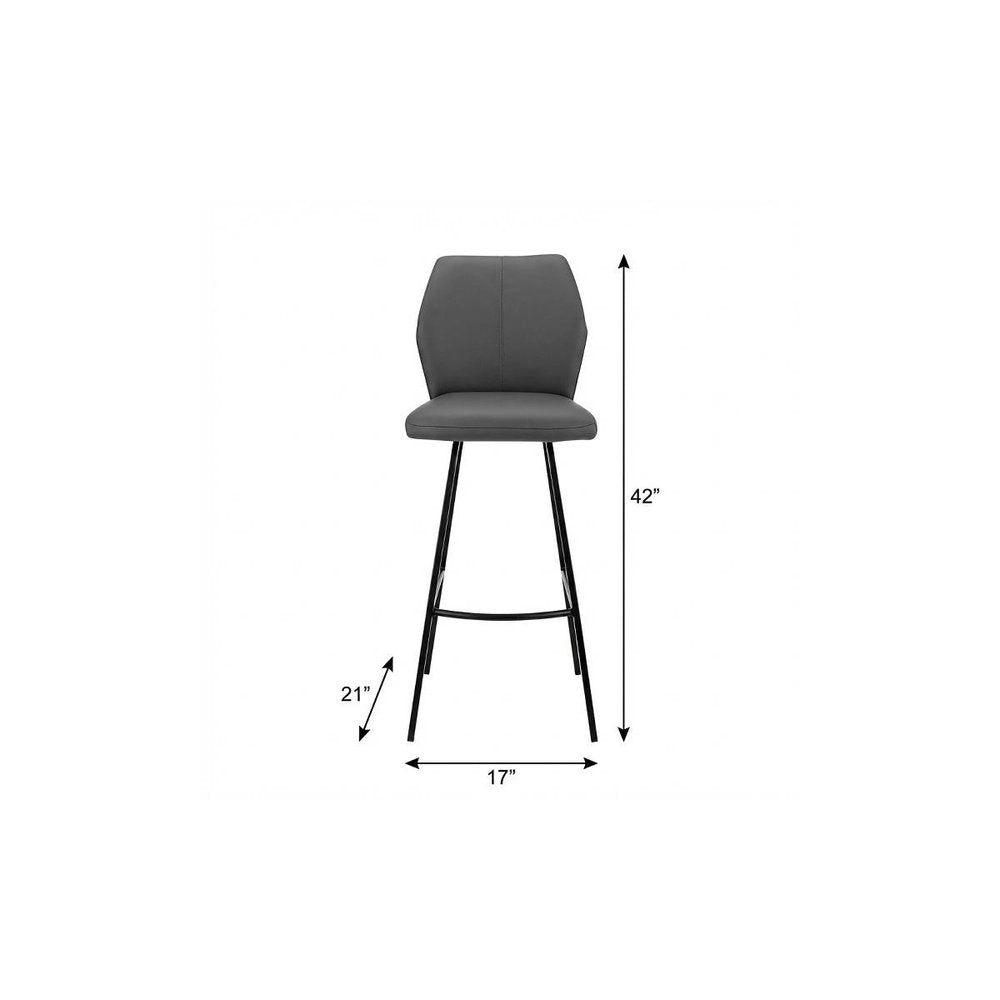 30" Gray And Black Faux Leather And Iron Bar Height Bar Chair