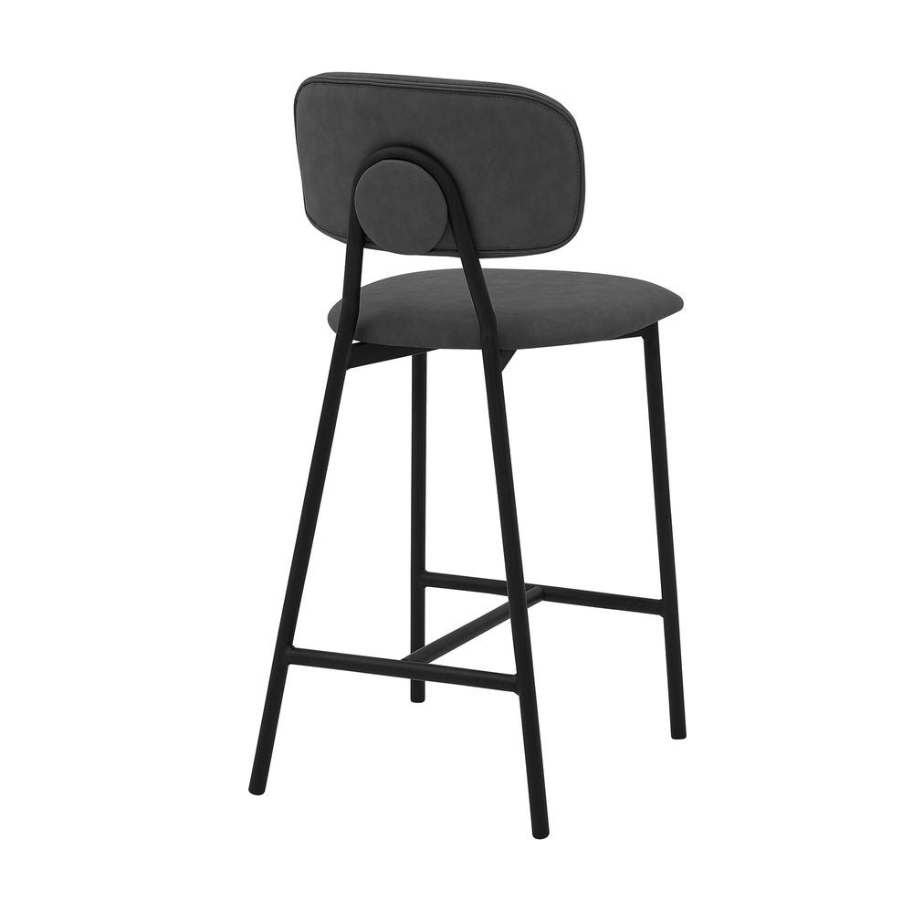 26" Gray and Black Faux Leather and Iron Low Back Counter Height Bar Chair