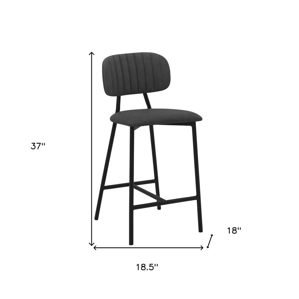 26" Gray and Black Faux Leather and Iron Low Back Counter Height Bar Chair