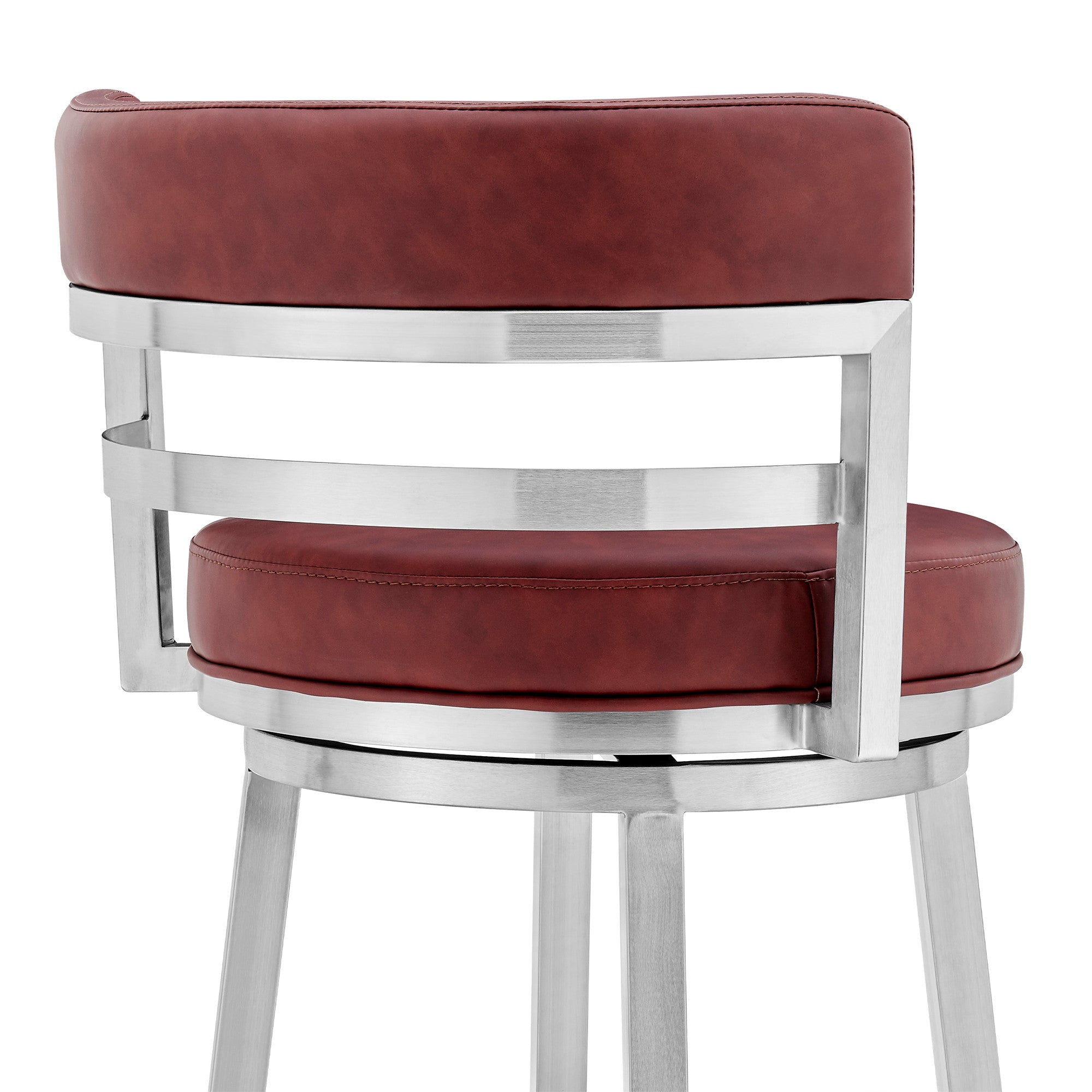 26" Red And Silver Faux Leather And Fabric And Iron Low Back Counter Height Swivel Bar Chair