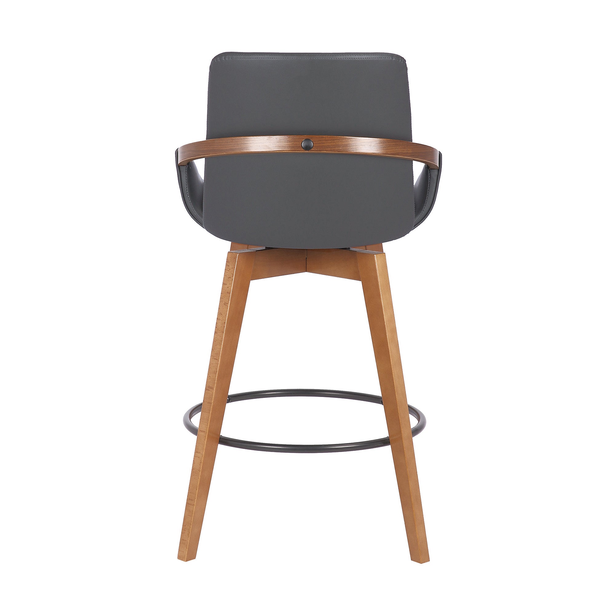 27" Gray And Brown Fabric And Iron Counter Height Swivel Bar Chair