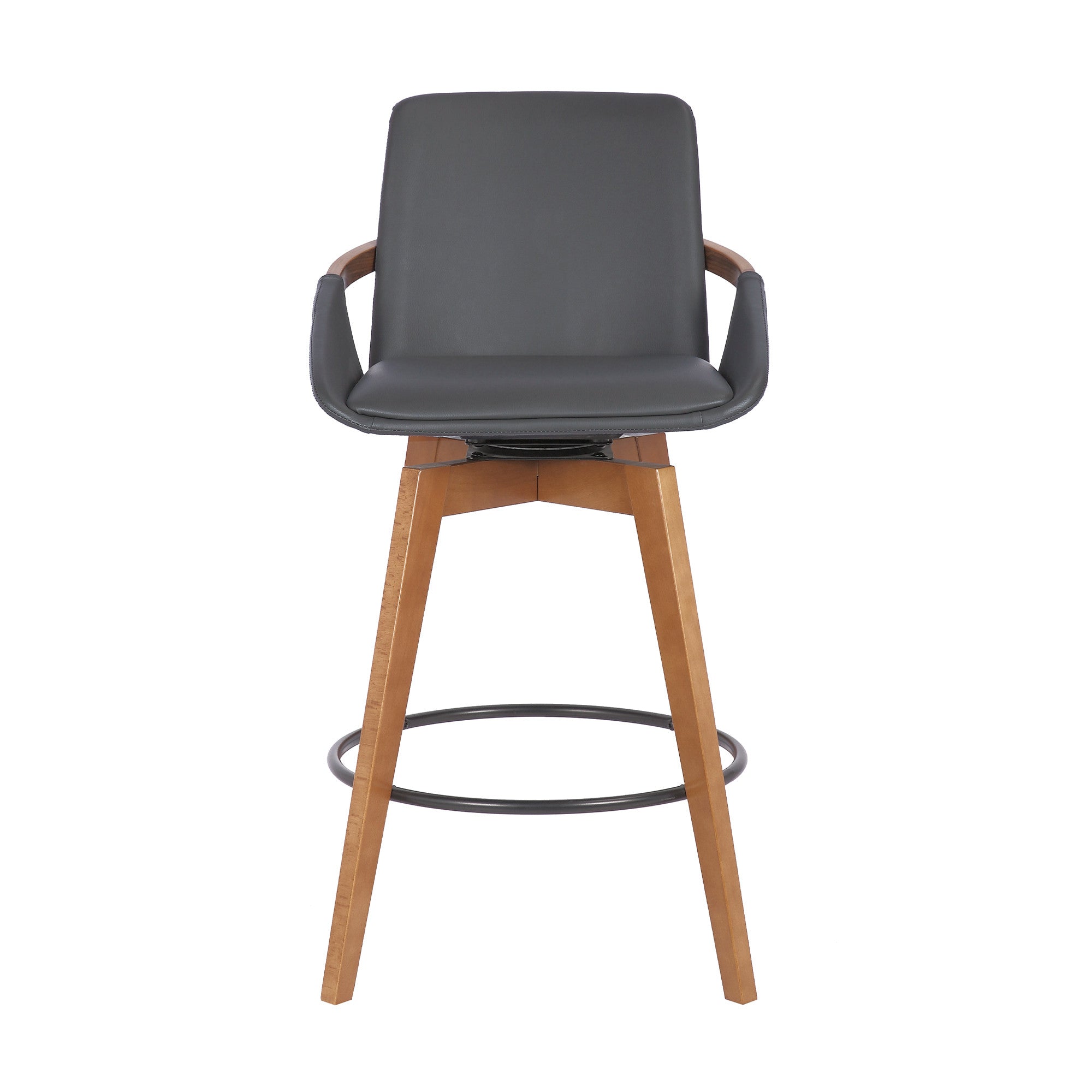 27" Gray And Brown Fabric And Iron Counter Height Swivel Bar Chair