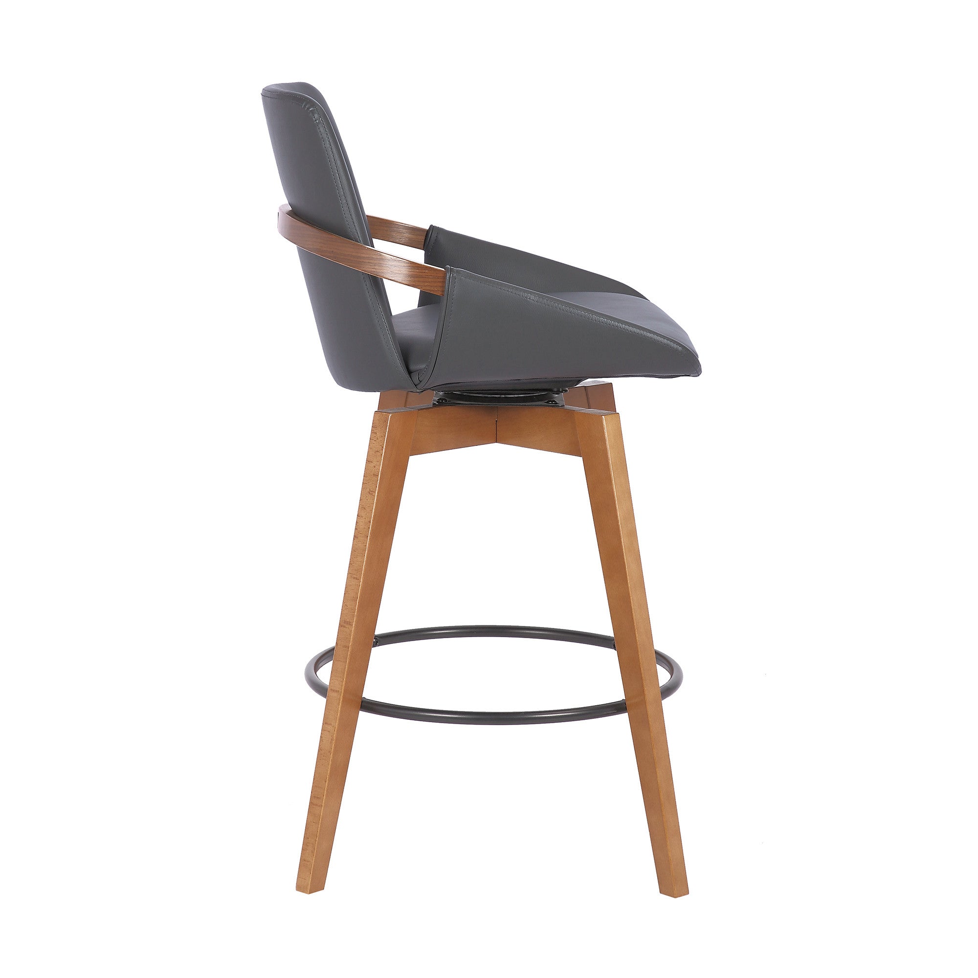 27" Gray And Brown Fabric And Iron Counter Height Swivel Bar Chair