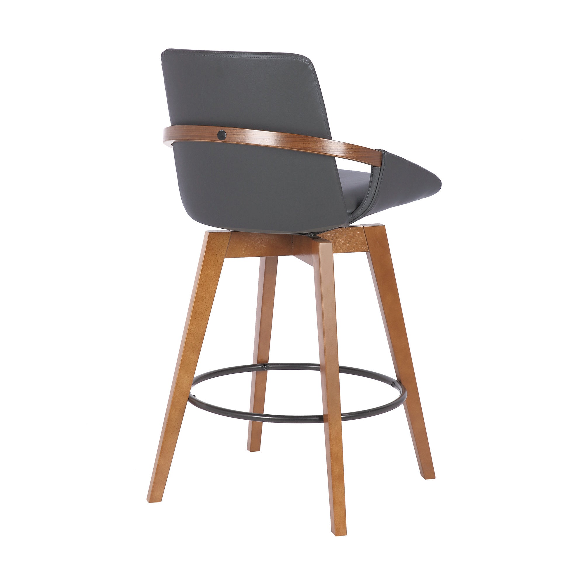 27" Gray And Brown Fabric And Iron Counter Height Swivel Bar Chair
