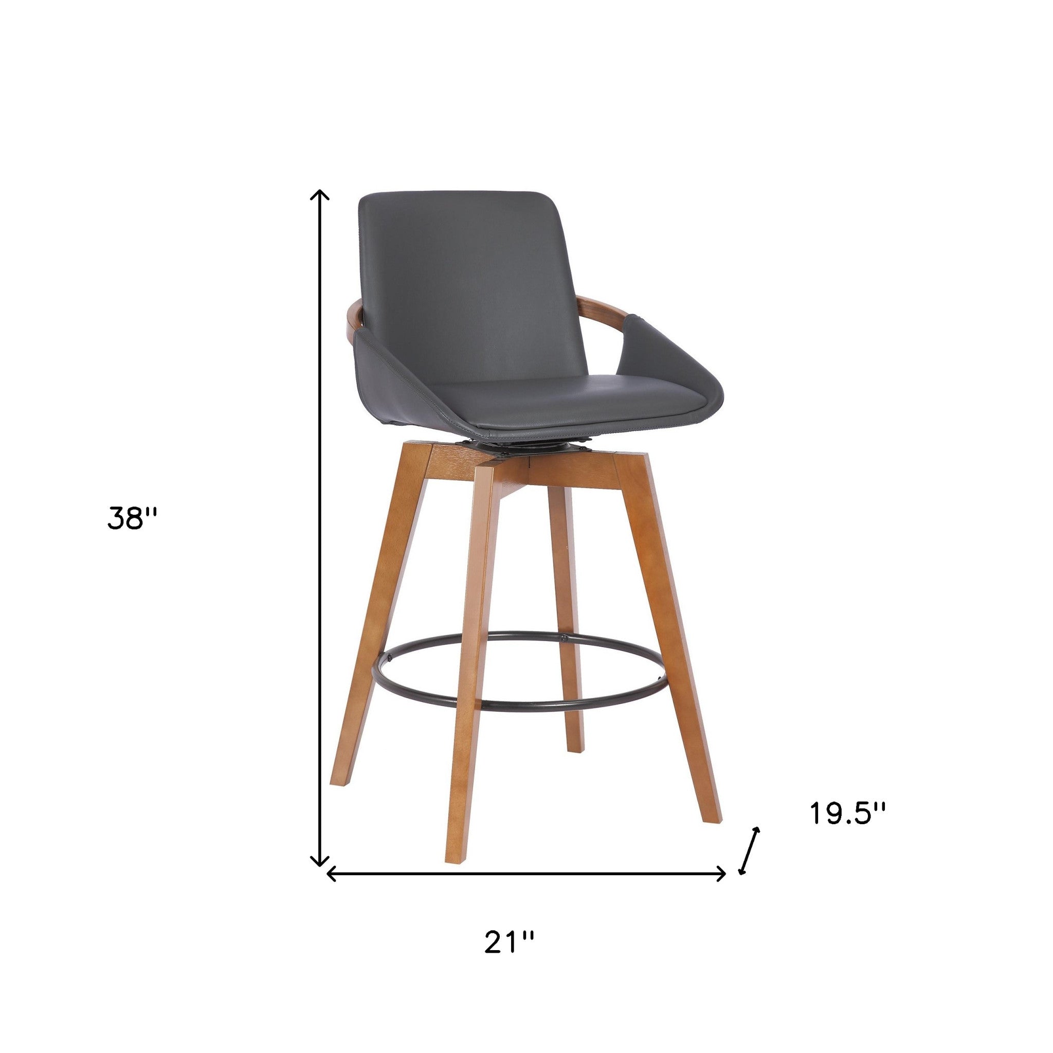 27" Gray And Brown Fabric And Iron Counter Height Swivel Bar Chair
