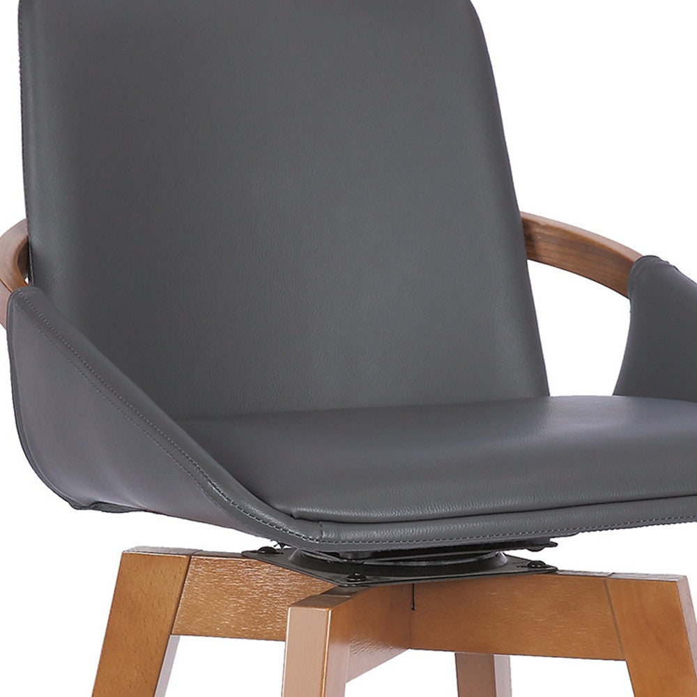 27" Gray And Brown Fabric And Iron Counter Height Swivel Bar Chair