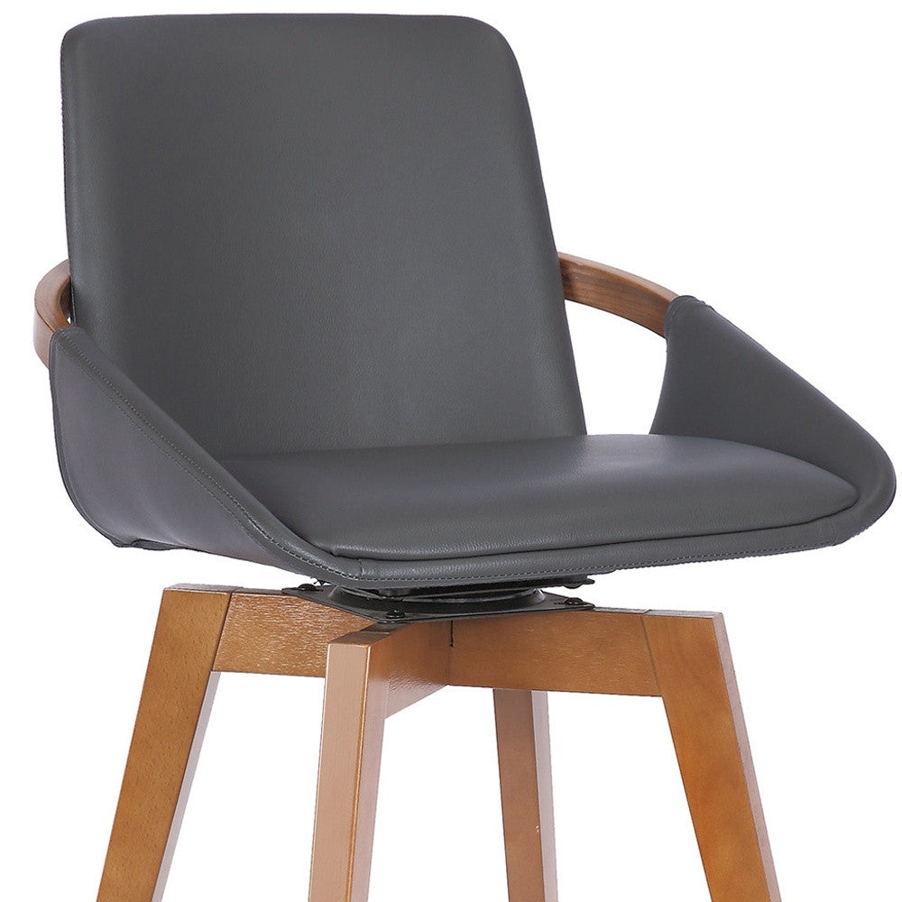 27" Gray And Brown Fabric And Iron Counter Height Swivel Bar Chair