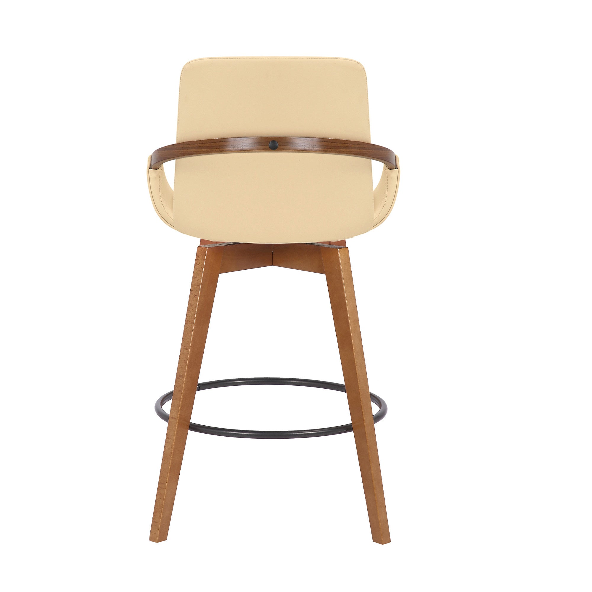 27" Cream And Brown Fabric And Iron Counter Height Swivel Bar Chair