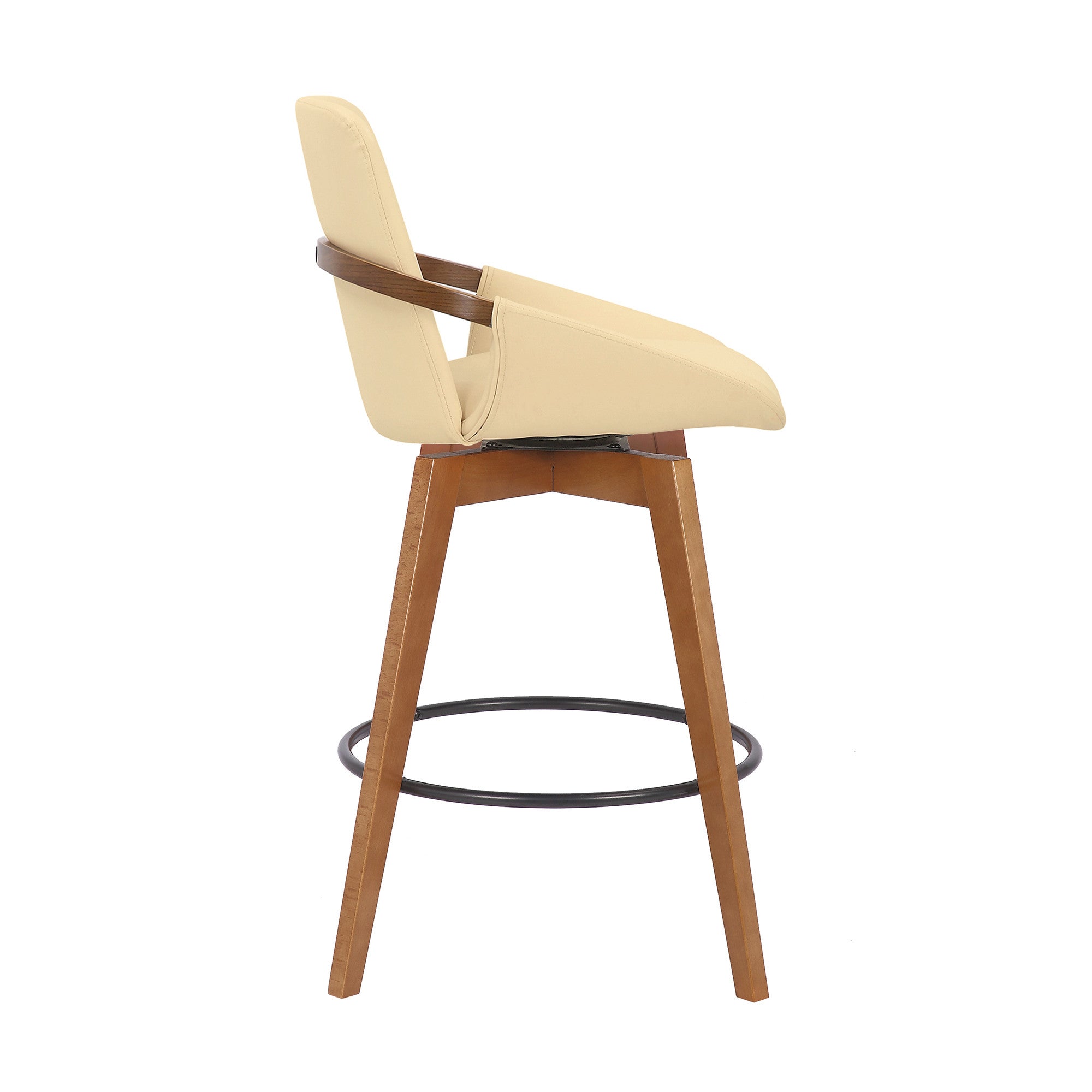 27" Cream And Brown Fabric And Iron Counter Height Swivel Bar Chair