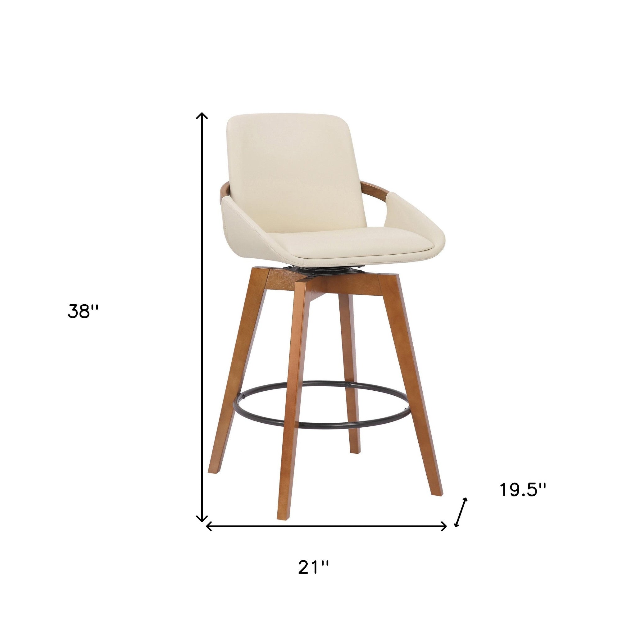 27" Cream And Brown Fabric And Iron Counter Height Swivel Bar Chair