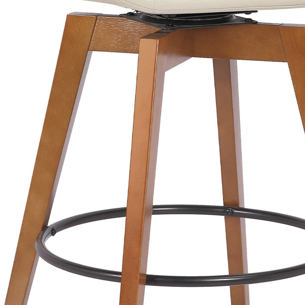 27" Cream And Brown Fabric And Iron Counter Height Swivel Bar Chair