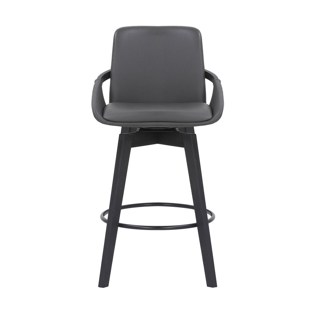 27" Gray and Black Faux Leather Low Back Bar Height Swivel Bar Chair