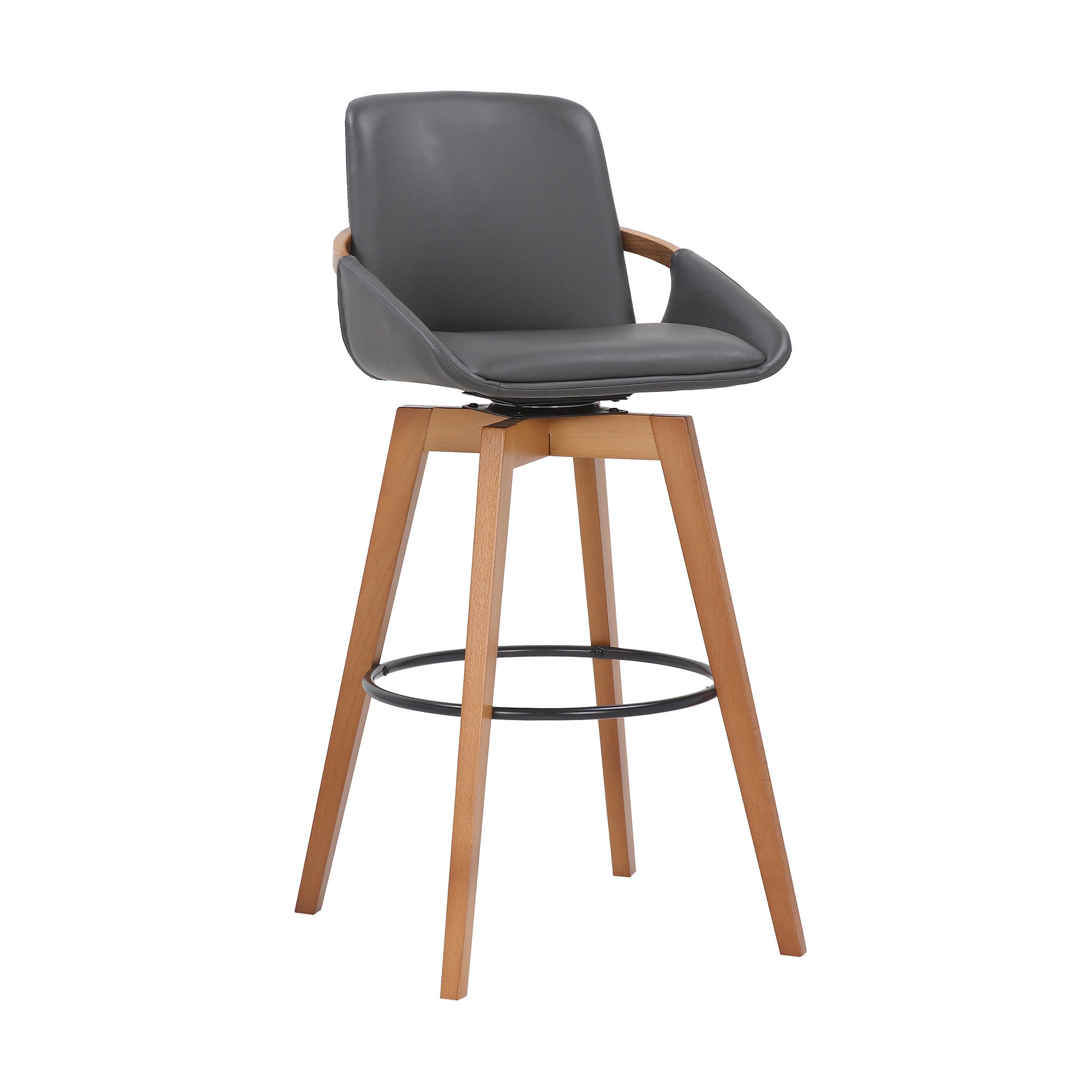 31" Gray And Black Fabric And Iron Bar Height Swivel Bar Chair