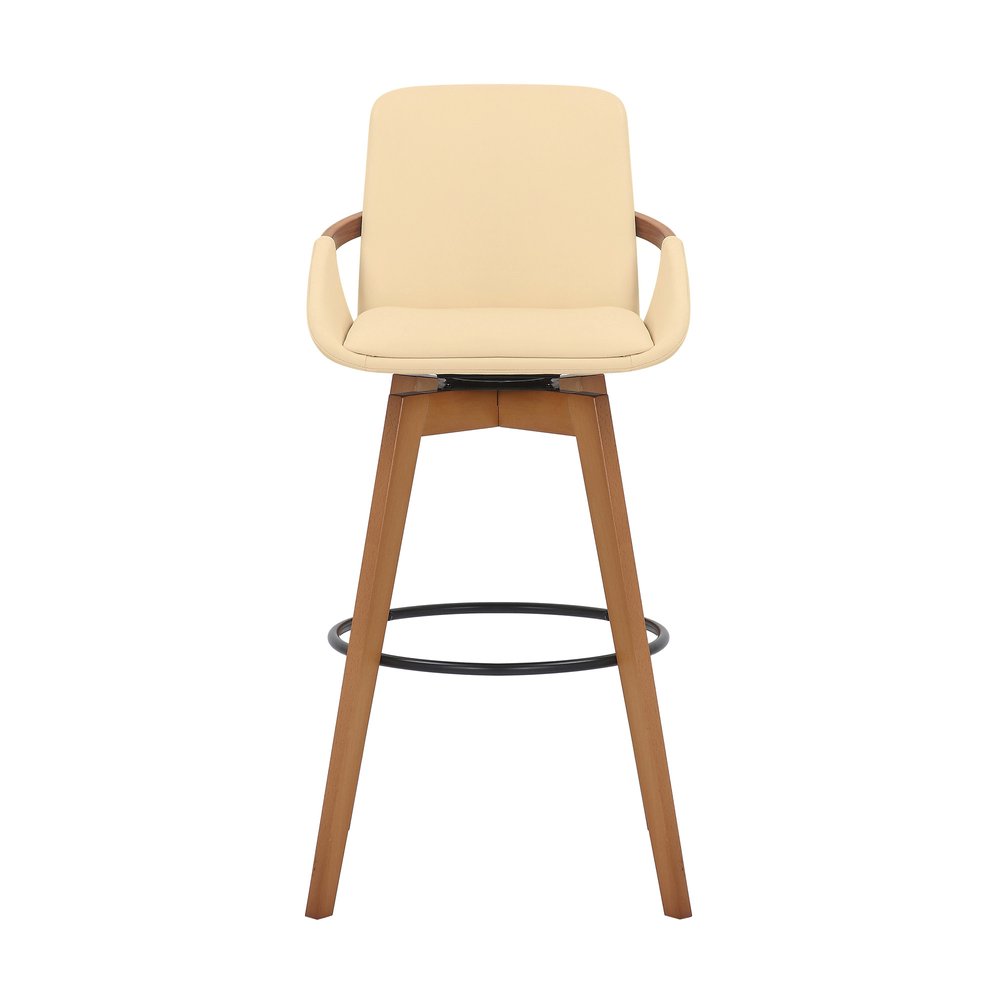 31" Cream and Black Fabric and Iron Bar Height Swivel Bar Chair