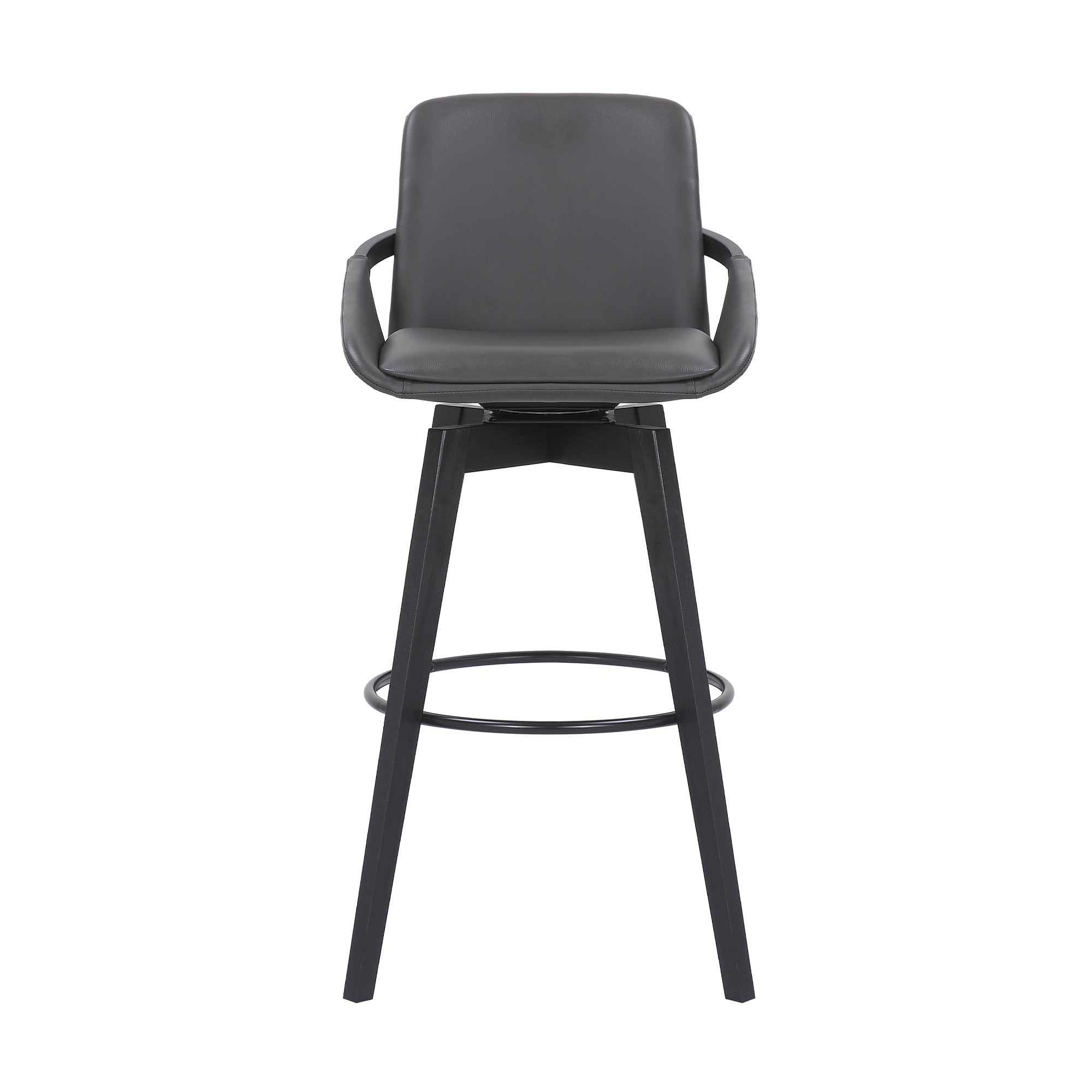 31" Gray And Black Fabric And Iron Bar Height Swivel Bar Chair