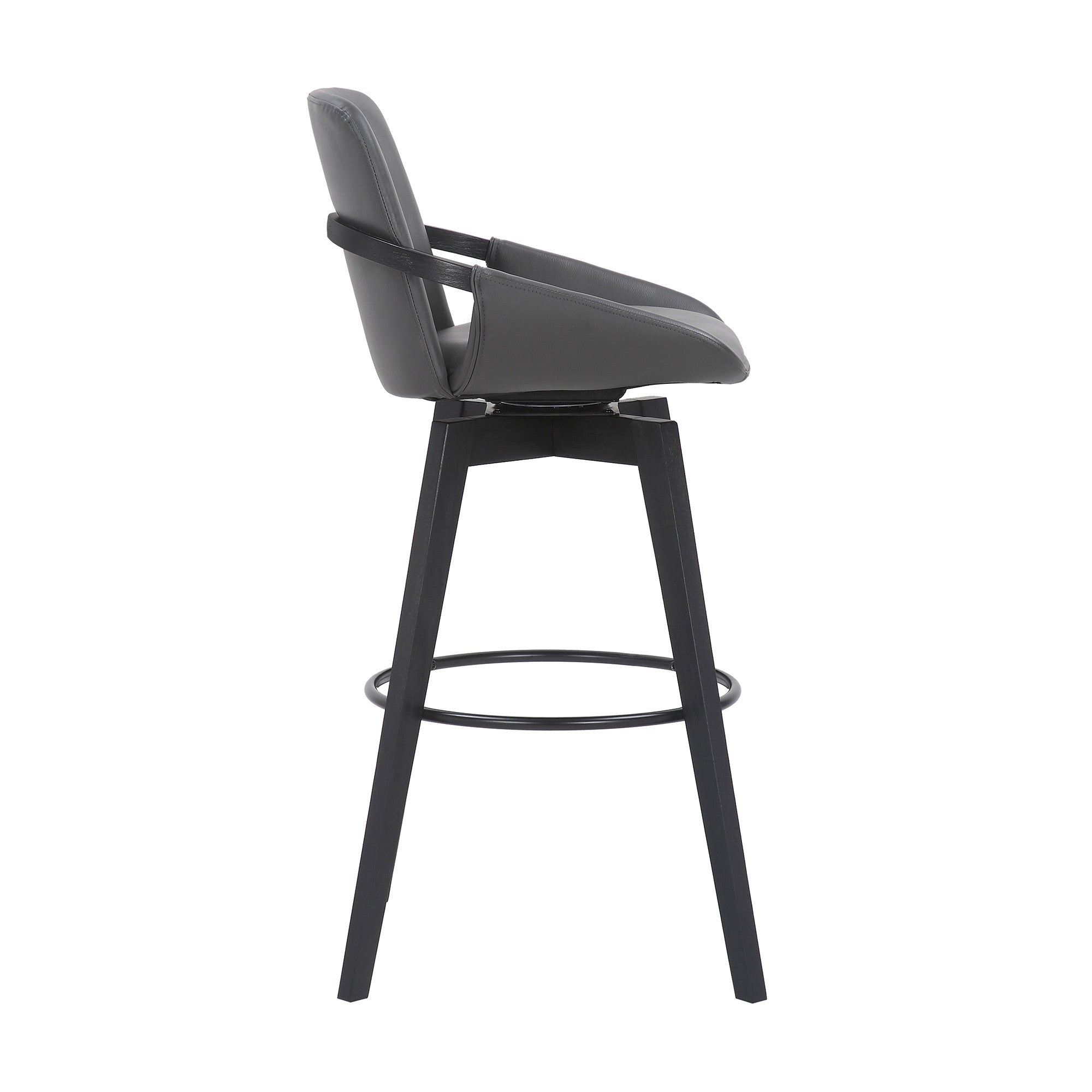 31" Gray And Black Fabric And Iron Bar Height Swivel Bar Chair