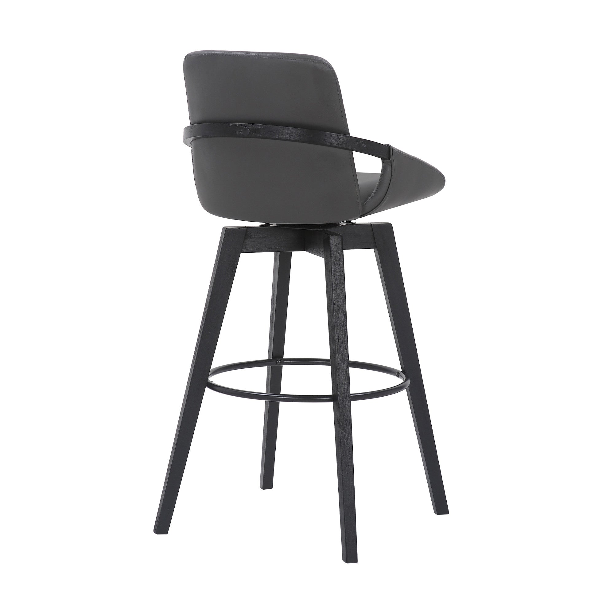 31" Gray And Black Fabric And Iron Bar Height Swivel Bar Chair