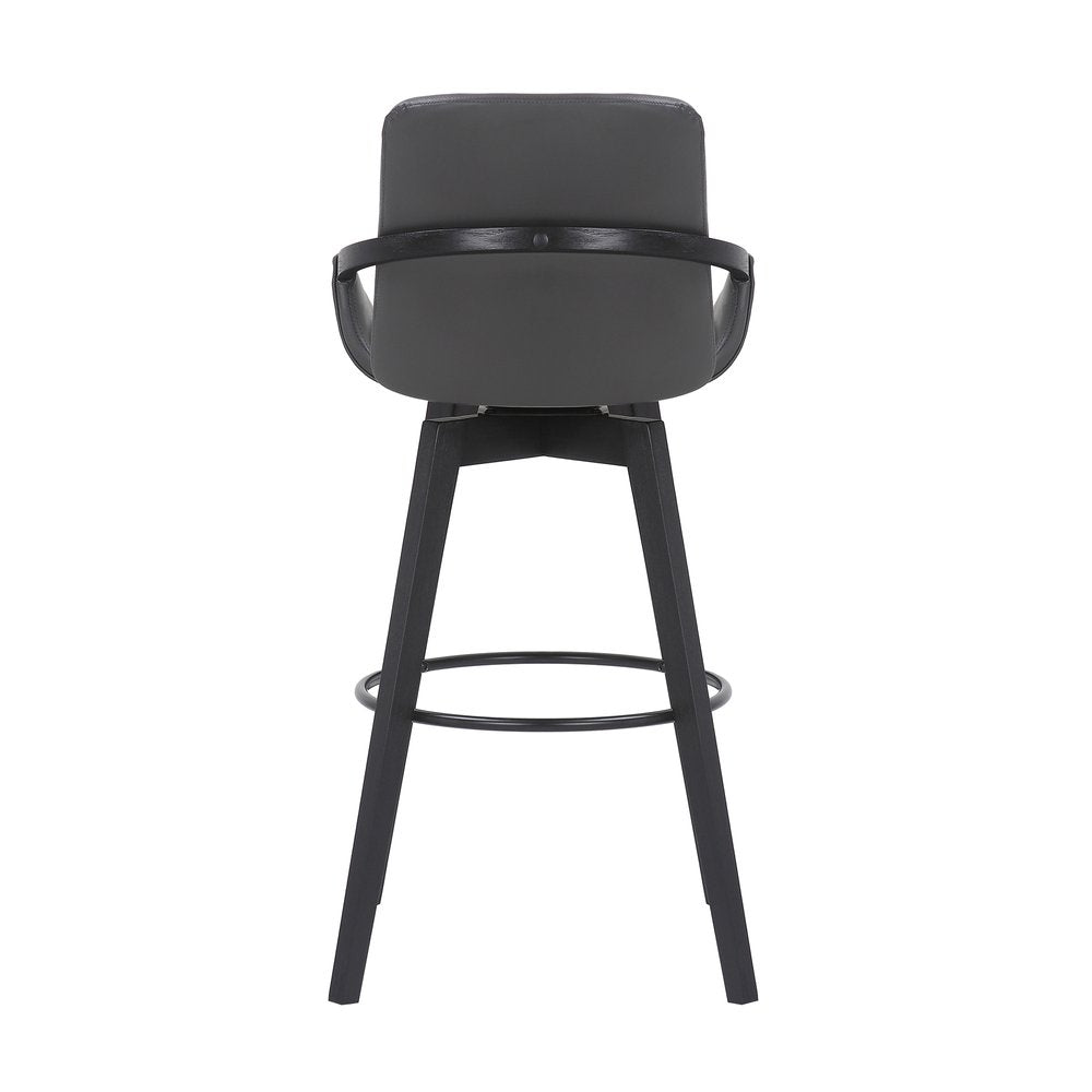 31" Gray And Black Fabric And Iron Bar Height Swivel Bar Chair