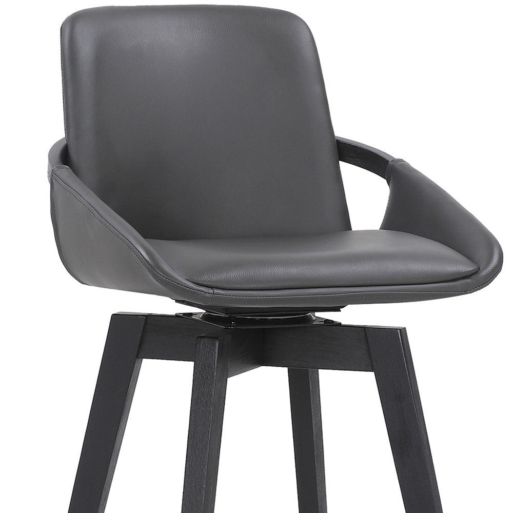 31" Gray And Black Fabric And Iron Bar Height Swivel Bar Chair