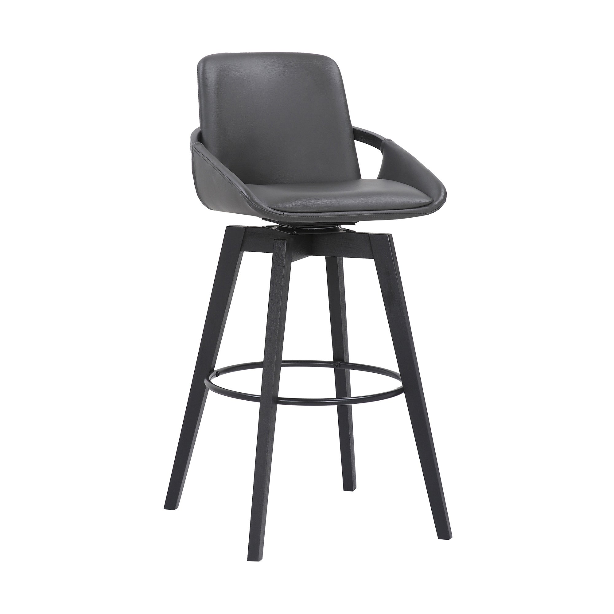 31" Gray And Black Fabric And Iron Bar Height Swivel Bar Chair