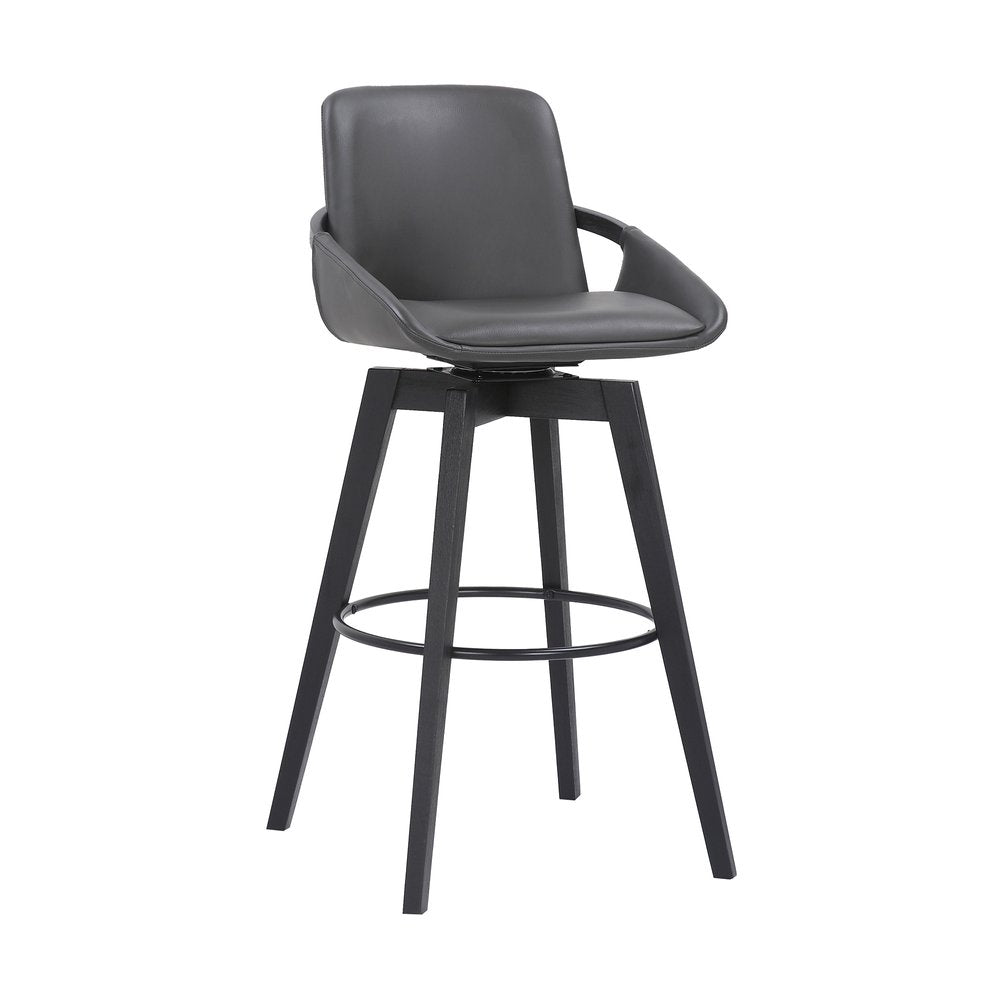 31" Gray And Black Fabric And Iron Bar Height Swivel Bar Chair