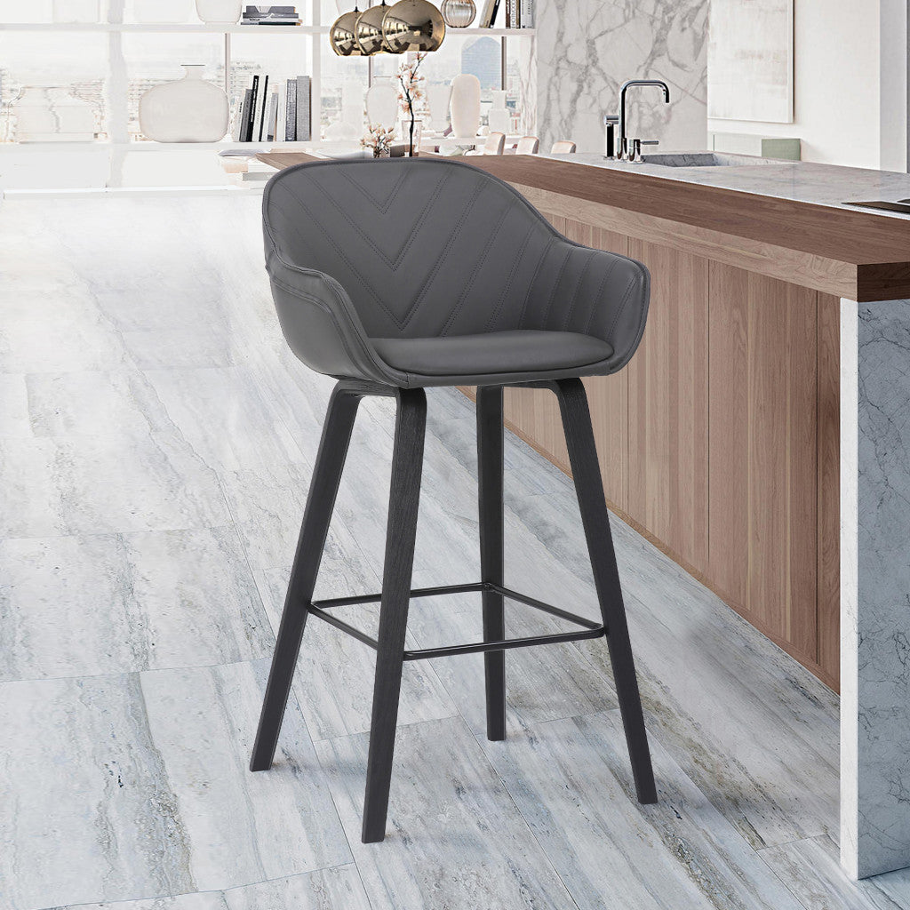 26" Gray And Black Fabric And Iron Counter Height Bar Chair