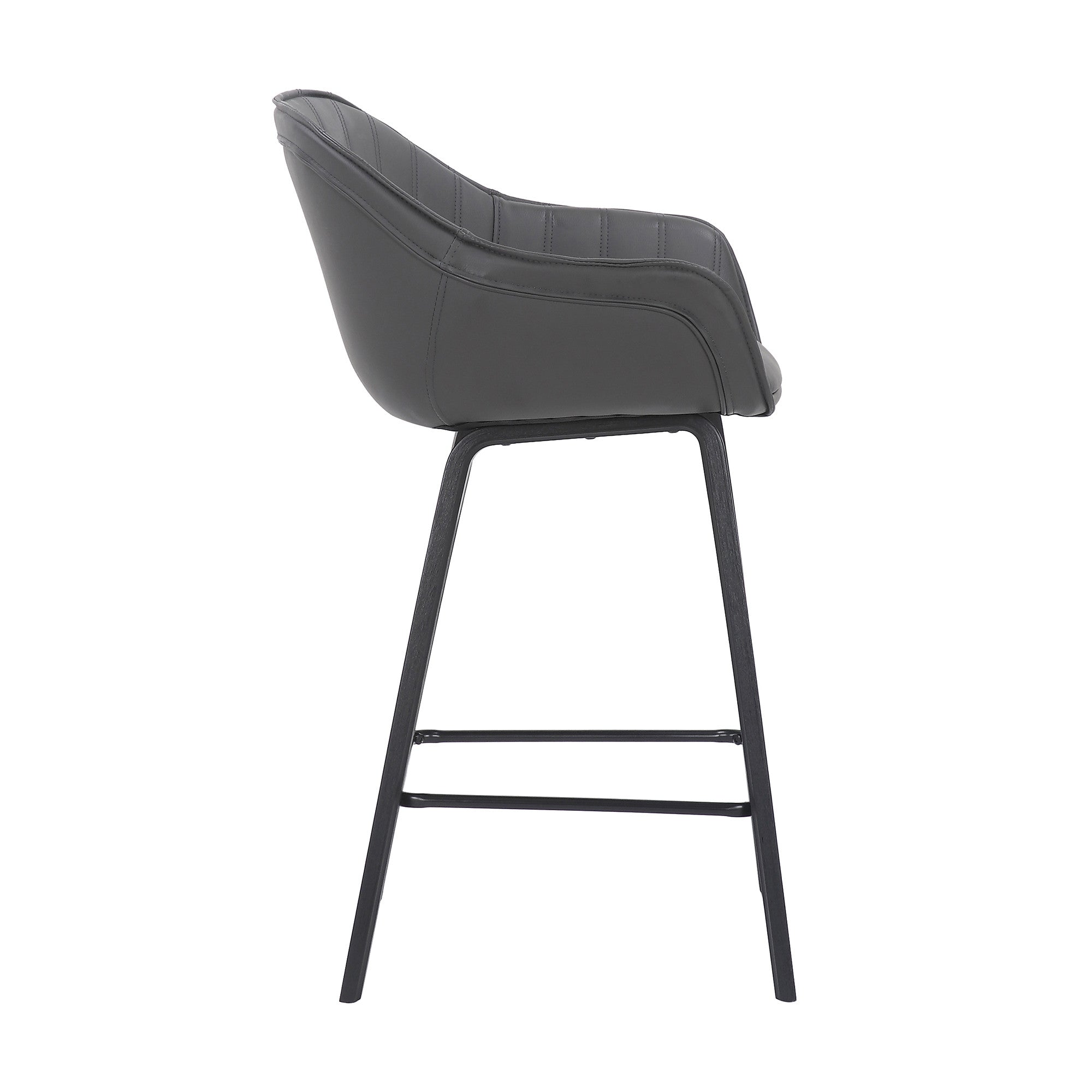 26" Gray And Black Fabric And Iron Counter Height Bar Chair